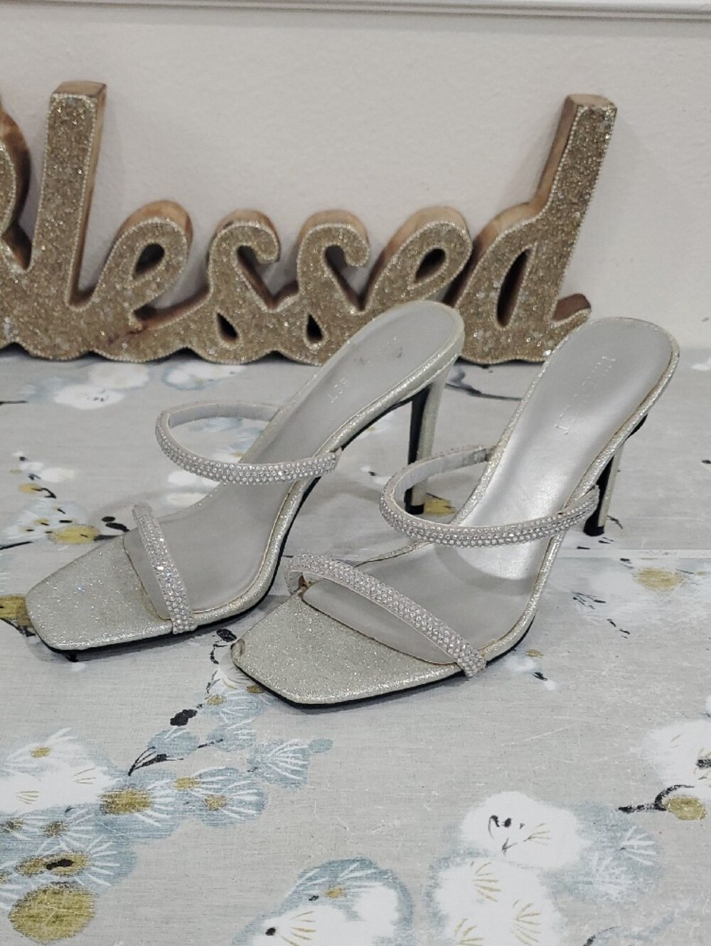Nine West Clear Crystal-Trim Stiletto Sandal in Silver